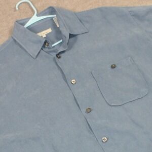 Ease Mens Large Blue Faux Suede Long Sleeve Button Down‎ Shirt Chest Pocket L